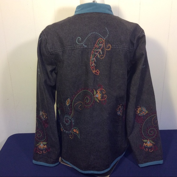 Denim & Co womens embroidered black denim jacket size large - Picture 3 of 8